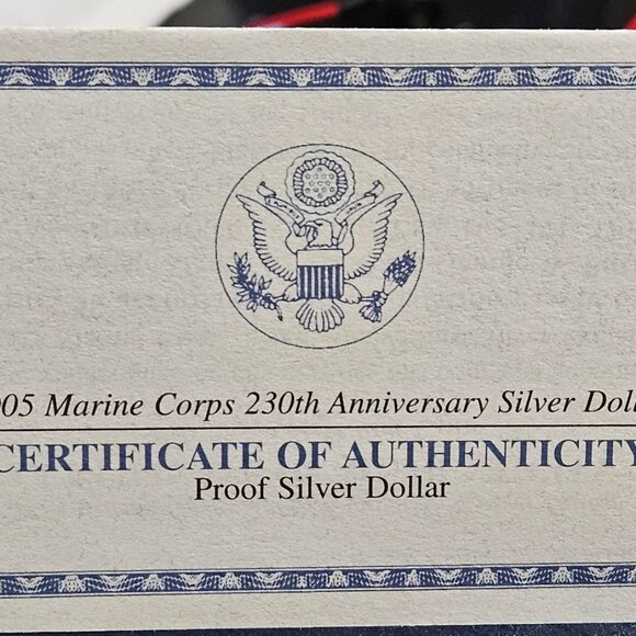 2005 UNITED STATES MARINE CORPS 230th ANNIV SILVER DOLLAR PROOF SET- w/COA&Box - Picture 6 of 9